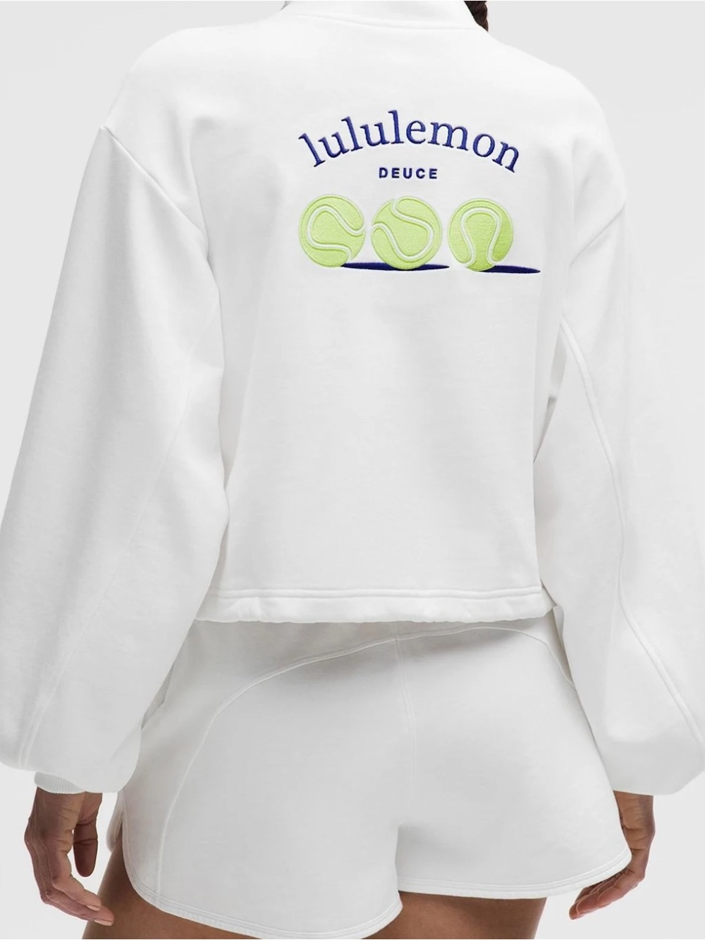 lululemon athletica White Cropped Sweatshirt with Lime Tennis Graphic